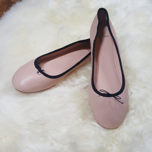 J. Crew Shoes - J Crew Blush Pink & Black Leather Evie Ballet Flat